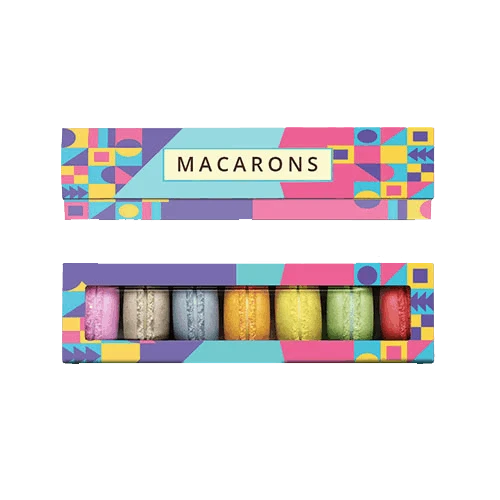 Colourful branded packaging for crayons with soft touch lamination and die-cut window