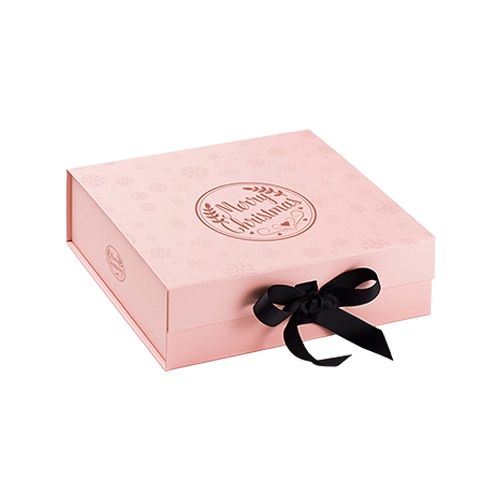 Collapsible magnetic rigid box with full colour printing, custom ribbon and gold foiling