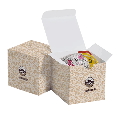 Custom folding carton with full-colour printing and printed tissue paper