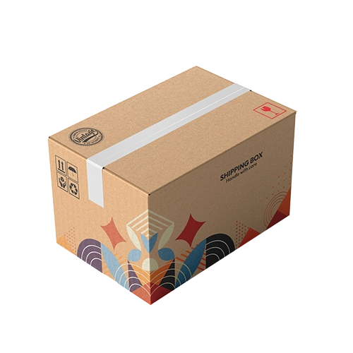 Corrugated shipping boxes with full colour printing and paper tape for secure closure